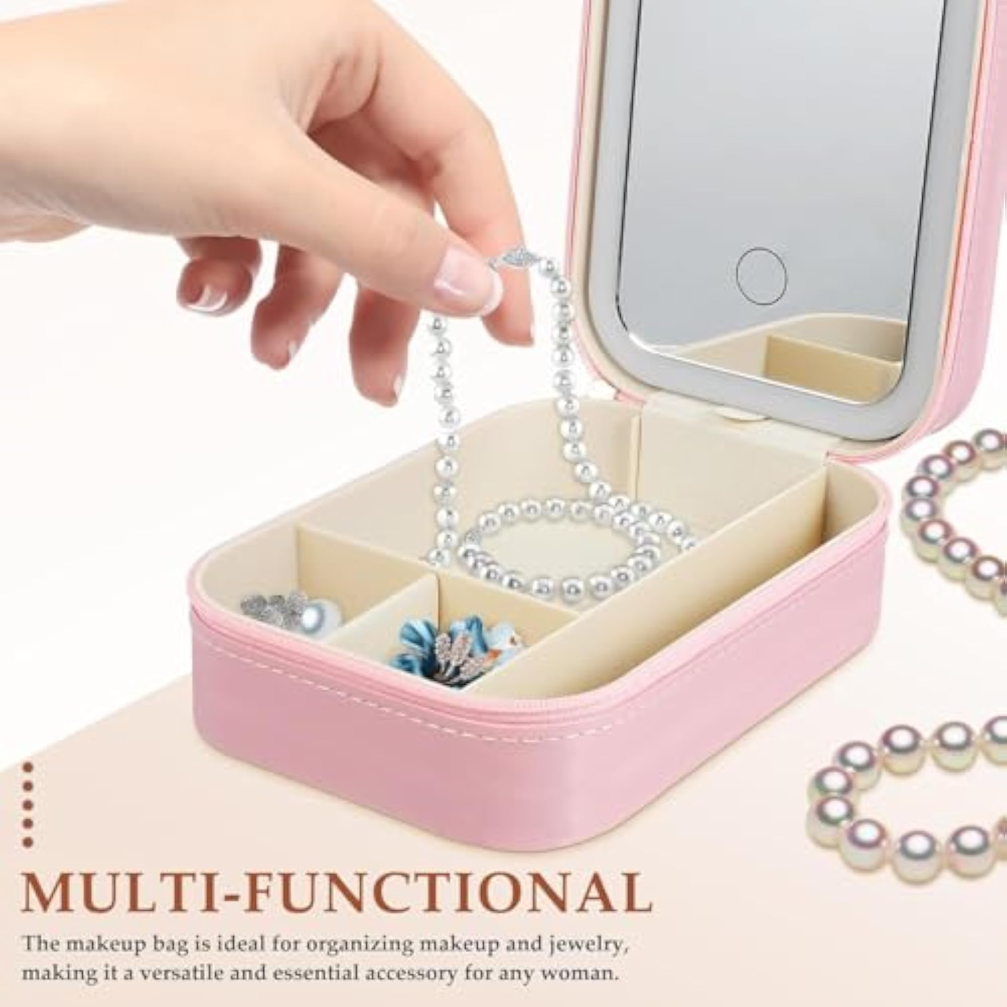 Portable Organizer Vanity Case for Women with LED Mirror