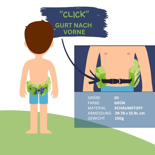 Foto von BECO Schwimmgürtel Kinder 3-6 Jahre, einstellbare Schwimmhilfe für Kinder mit 5 Blockelementen & Sicherheitsverschluss, Schwimmtrainer geeignet für 19-30 kg, Farbe: Grün