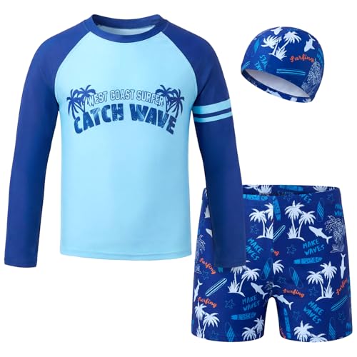 Listado de Bañadores de natación para Niño , listamos los 10 mejores. 41 HomeChi 3PCS Trajes de Baño para Niños, Kit de Bañador con Manga Larga+Shorts+Gorro, Natación Secado Rápido Respirable Playa Natación 8 a 14 Años, Árbol de Coco - Azul,...