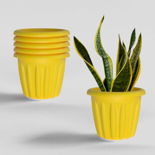 Image of YUCCABE ITALIA SHERA Floot 12 Inch Plastic Flower Pot 6 Piece Set of Round Shape Planter for Home Garden Seedling Planter for pots (Yellow)