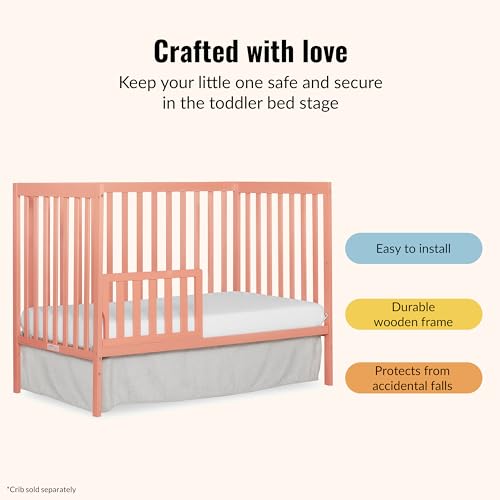 Image of Dream On Me Toddler Guard Rail for Convertible Crib, Solid Wood Bed Rail for Toddler Bed Conversion, Fusion Coral
