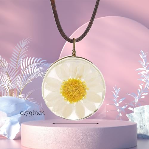 CHOORO Daisy Flower Necklace Real Dried Flower Necklace Handmade Pressed Flowers Jewelry Gift for Nature Lovers2