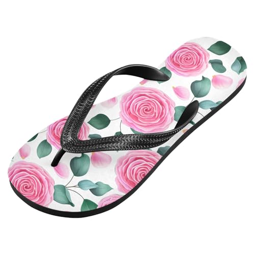 Sinestour Rose Pink Leaf Flip Flops for Beach Thong Sandals Anti-slip Lightweight Flat Slippers for Summer Swim Travel2