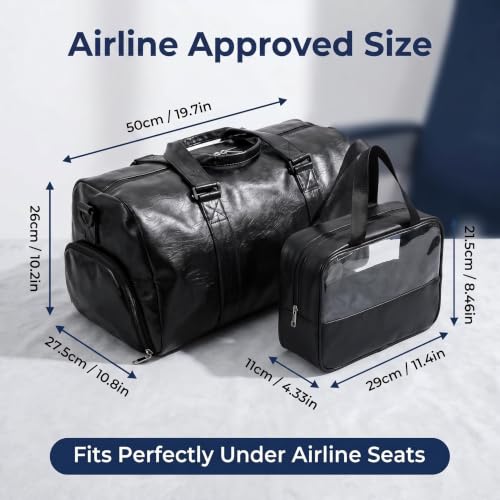 2PCS Leather Travel Duffle,Weekender Overnight Bag for Men & Women(Black) by Pelryssa - Used condition - Image 3