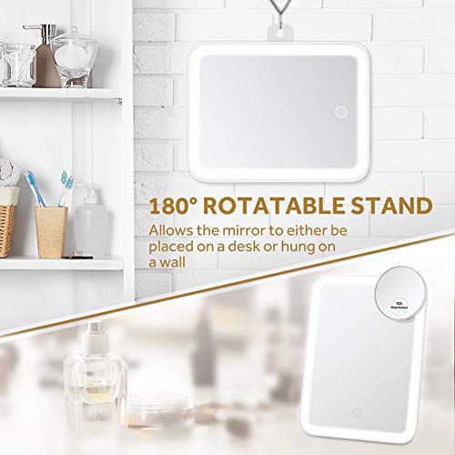 Lavany Lighted Makeup Mirror with 37 LED Lights, Ultra Bright 1100 Lumens Cosmetic Mirror with 10x Magnification, 180° Adjustable Rotation, CRI 88, Dimmable, Battery or USB Powered