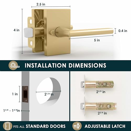 Image of Mega Handles Glamor Privacy, Lever & Lock Door Handle Set for Hallway, Closet and Bathroom, Keyless Lock, Heavy Duty Door Levers, Fits All Standard Door Sizes, Screws Included - Satin Brass (1 Pack)
