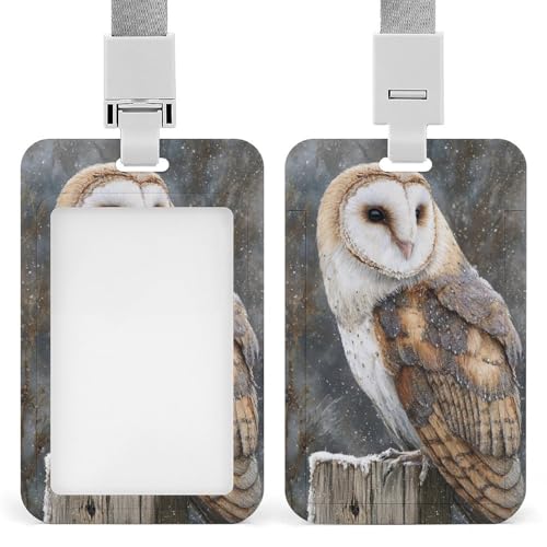 Soporte retráctil para tarjetas de identificación, diseño de búho posado en madera, protector de tarjetas, placa de nombre, para trabajo, oficina, médico, enfermera