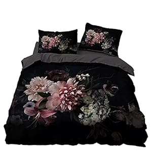 GFKJ Dekbedovertrek in 3-delige set, met bloemenmotief, luxe, met ritssluiting, zachte microvezel, 1 dekbedovertrek en 2…