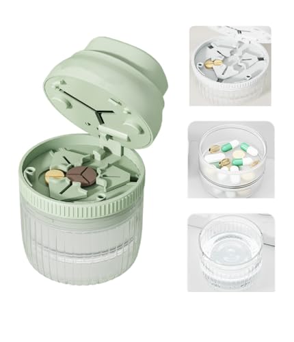 lomonmen Coupe Comprimé,Coupe Medicaments pour Couper et Écraser Petits et Gros Cachets,Séparateur de Comprimés avec Lame et Compartiment de Rangement pour Pilules (couper vert)