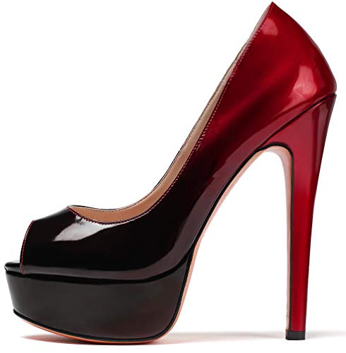 EDEFS Zapatos para Mujer,Zapato de Tacón Alto 15CM Mujer,Plataforma Stiletto Heel Sandalias,Black Red,EU37 Cover