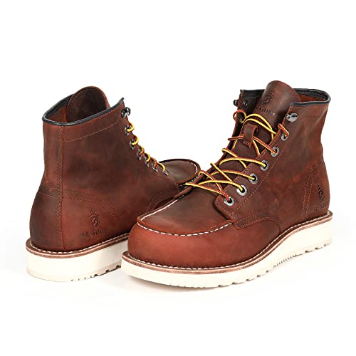Sl-Saint Men’s Work Boots Soft Moc Toe Classic Ankle Fashion Casual 6 Inch Wedge Sole Industrial Construction Shoes Brown #TOP4