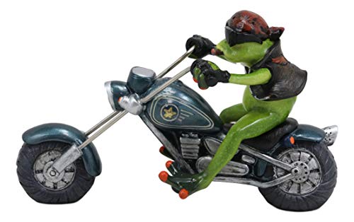 Ebros 8.5" Long Born To Ride Biker Frog With Red Bandanna Smoking Cigar Riding On Metallic Chopper Motorcycle Bike Statue Crazy For Frogs Toads Home Decor Accent #TOP3