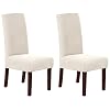 HVERSAILTEX Stretch Dining Chair Covers Set of 2 Chair Covers for Dining Room Parsons Chair Slipcover Chair Protectors Covers Dining Feature Textured Checked Jacquard Fabric Ivory