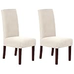 H.VERSAILTEX Stretch Dining Chair Covers Set of 2 Chair Covers for Dining Room Parsons Chair Slipcover Chair Protectors Covers Dining, Feature Textured Checked Jacquard Fabric, Ivory
