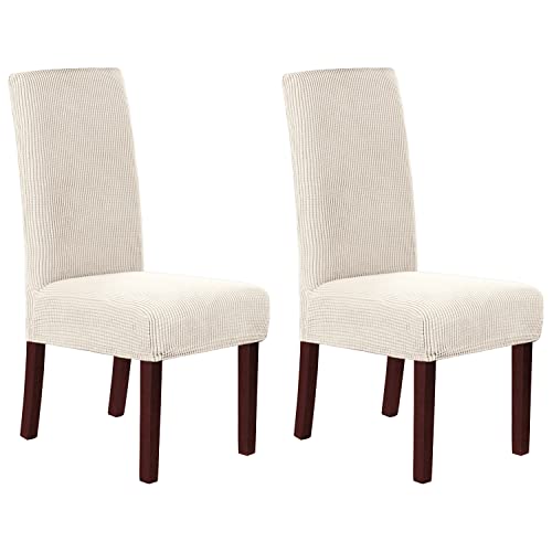 H.VERSAILTEX Stretch Dining Chair Covers Set of 2 Chair Covers for Dining Room Parsons Chair Slipcover Chair Protectors Covers Dining, Feature Textured Checked Jacquard Fabric, Ivory