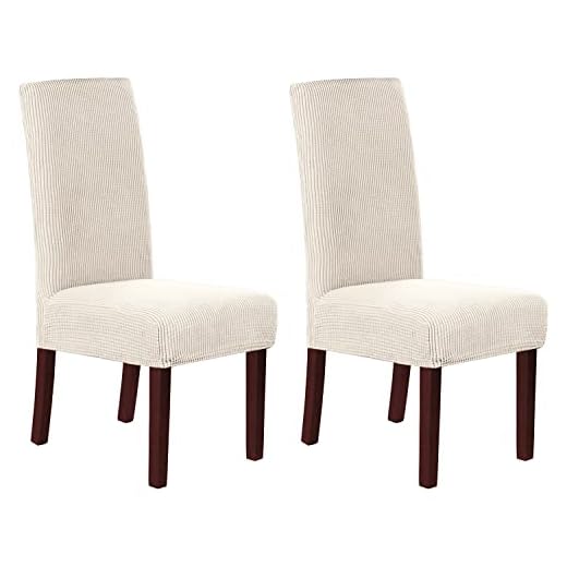 H.VERSAILTEX Stretch Dining Chair Covers Set of 2 Chair Covers for Dining Room Parsons Chair Slipcover Chair Protectors Covers Dining, Feature Textured Checked Jacquard Fabric, Ivory
