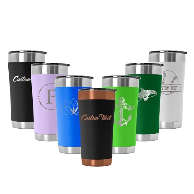 20 oz Vacuum Insulated Tumbler w/Lid and Laser Engraved Customization Options - Stainless Steel, Double-Walled Travel Mug (Black)