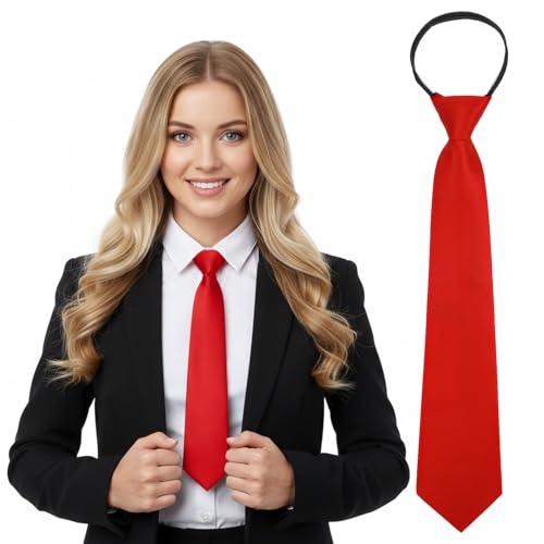 APLZGMG Tie for Women Red Pre-Tied Necktie for Women & Girls Skinny Tie for Woman 14 x 3.15 Adjustable Zipper Ties for School Business & Cosplay