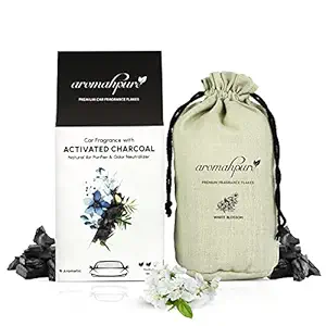 Aromahpure Premium Car Perfume Flakes with Activated Charcoal | Air Purifier with Fresh Fragrances | White Blossom - White Blossom | 100 gm | Car Air Freshener