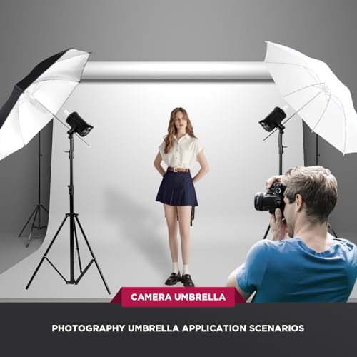 Photography Umbrella Lighting Kit,33\" Translucent White Soft Umbrella & Silver Reflector Diffuser Umbrella for Studio/Outdoor Photo and Video Lighting Accessories (1x 33 White + 1x 33 Black)… - Thumbnail 7