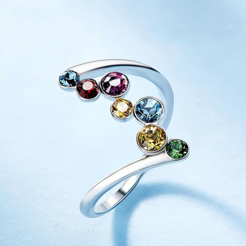 White Gold Plated Exquisite Colorful Birthstone Cubic Zirconia Statement Ring Personalized Accessory Ideal for Women's Daily Casual Wear Party Holiday Anniversary Love Jewelry Gift