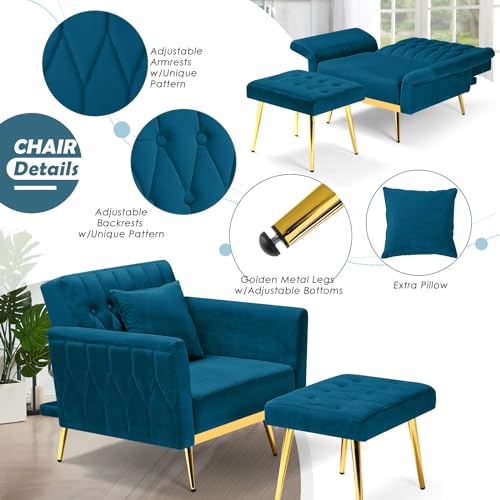 Sillón reclinable ajustable terciopelo verde menta miniatura 6