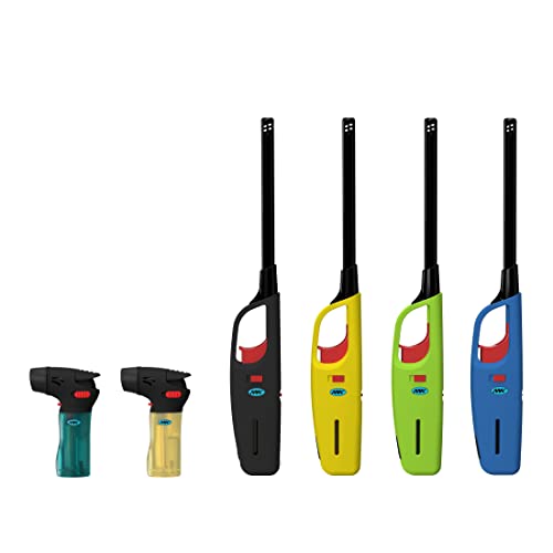 MK Lighters, 6PCS Assorted Colors Multi-Purpose Lighters 4 PCS Long Durable Soft Flame Lighters and 2 Mini Torch Lighters for Ideal for Candles, Camping, Outdoor Lighters
