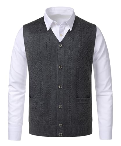 Men's Argyle Sweater Vest V-Neck Knitwear Sleeveless Cardigan Vest Warm Tank Top