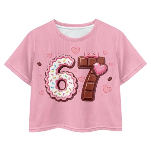 Image of Girls Fashion Crewneck Tee Shirts Casual Short Sleeve Crop Top Summer Outfits 5-14 Years Old