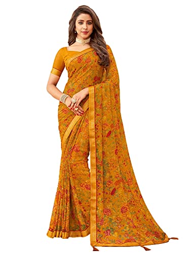 Women's Chiffon Floral printed with Blouse Piece Saree