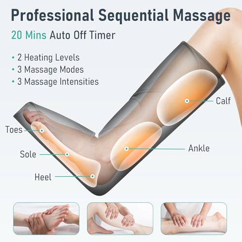 Foto de QUINEAR Masajeador de piernas con compresión de calor y aire, masajeador de pies y pantorrillas para circulación y dolor, botas de compresión con 3 modos y 3 intensidades, regalo para papá y mamá (imagen 4)