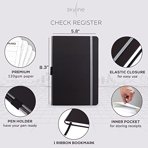Skyline Check Register – Accounting Ledger Log Book For Income & Expenses – Transaction Checkbook For Small Business – Checking Account Notebook For Financial Transactions – A5, Hardcover, Black #TOP1