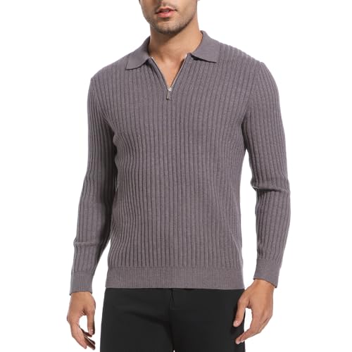 Autumn and Winter Gentlemen's Warm Collar Striped Design Solid Color Winter Quarter-Zip Sweater for Men