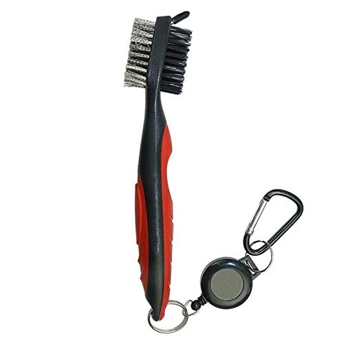 Golf Club Brush with Steel Nylon Bristles Cleaning Spike Retracta