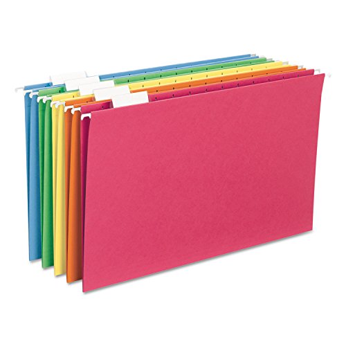 Smead Hanging File Folders, 25-Pack, Legal Size, 1/5-Cut Repositionable Tabs, Assorted Colours, Blue Green Yellow Orange Red, Colour-Coded Filing for Home Office, School and Busine image 2