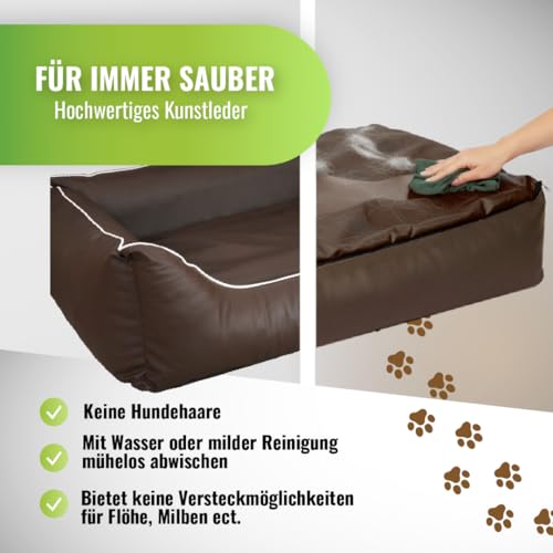 CopcoPet Hundebett kleine Hunde – Waschbares Hundekissen 【Wendebett】 Hundekorb aus Kunstleder - Formstabiles Hundesofa - Hundekörbchen mit erhöhten Rand, Dog Bed Dunkelbraun 70 x 55 cm