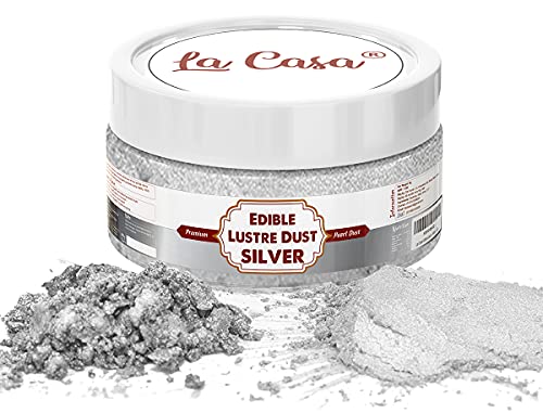 La Casa Premium Edible Lustre Dust - ROYAL SILVER | Pearl Dust Ideal for Cake Icing Decoration & Garnishing | 9gm |