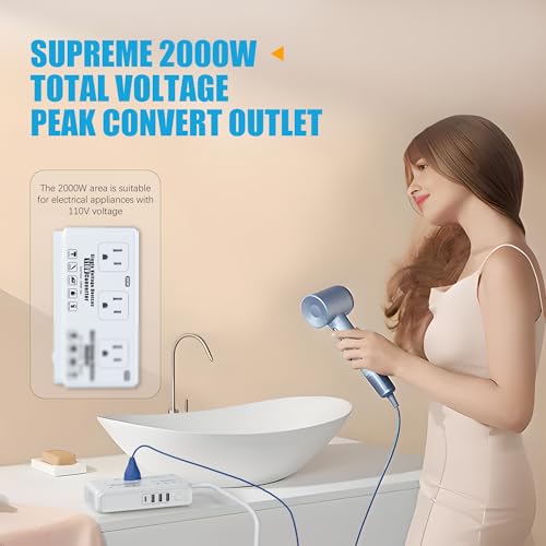 Kruuue KRUUUE-01 220V To 110V Travel Voltage Converter: International Universal Voltage Converter Us To Europe Power Strip Plug Transformer thumb #1