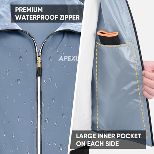 Image of APEXUP Packable Rain Jacket Men Waterproof Lightweight Raincoat with Hood