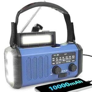 10000mAh Emergency Radio Solar Hand Crank AM FM NOAA Weather Radio Portable Battery Powered Radio with Phone Charger,Camping Flashlight,LED Lamp,SOS Alarm for Home Power Outages Outdoor Survival Gear