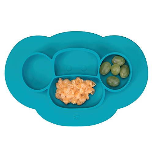 InterDesign 09970 IDjr Monkey Non-Slip Silicone Suction Divided Mini Placemat Plate for Kids/Baby/Toddlers â€“ Teal