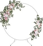 Fandature 7.4FT Round Wedding Arch with Extended Base for Ceremony, Stable Circle Arch Backdrop Stand Metal Balloon Frame with Two Water Bags for Birthday Party Baby Shower Decoration, White