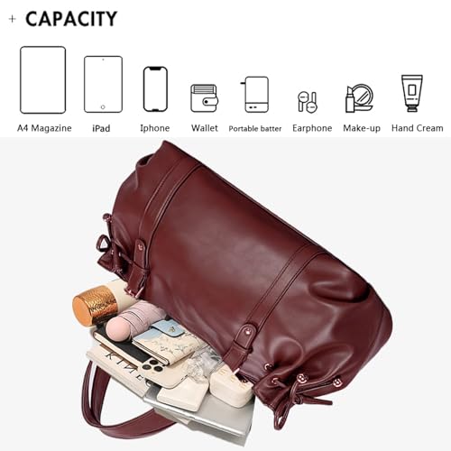 Image of JINMANXUE Woven Tote Bag For Women,Travel Shoulder Bag, Large Hollow Beach Soft Satin Handbags Hand-woven Satchel Clutch (Reddish Brown)