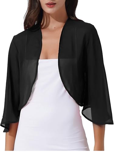 dPois Cardigan de Gasa Manga Larga para Mujer Bolero Chifón Abierto Frente Mujer Torera Manga Corta de Fiesta Boda Chaqueta Corta Verano Primavera Shrug T A Negro S