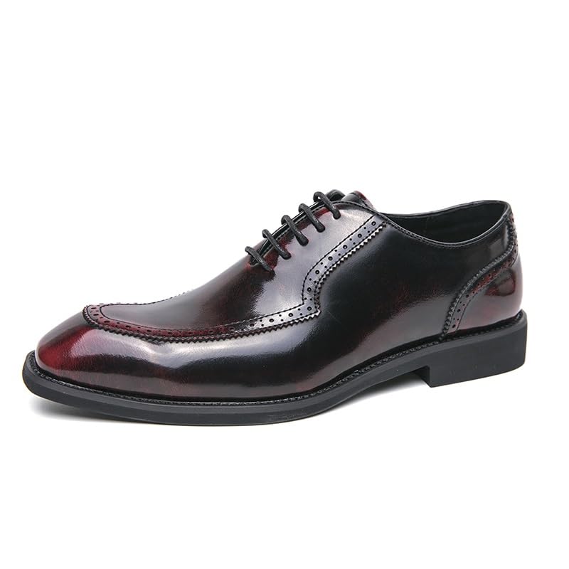 Dress Oxford Shoes for Men Lace Up Square Toe Apron Toe Brogue Vegan Leather Oxford Shoes Block Heel Resistant Non Slip Anti-Slip Classic
