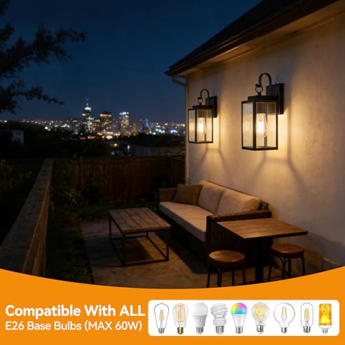 RLdream 11.8" Dusk to Dawn Outdoor Wall Light, Clear Glass All-Metal Frame - image 6