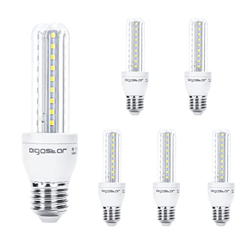 Bombillas Bajo Consumo Casquillo Gordo Aigostar - Pack de 5 Bombillas LED T3 2U 8W, E27 casquillo gordo, Luz Blanca Fría 6400K, Ángulo 360°, 640 lúmenes, no...