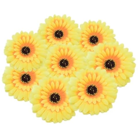 Alpertie 50PCS Fake Flower Heads in Bulk, Artificial Daisy Heads Gerbera Flowers Head for Crafts Home Wedding Decoration DIY Wreath Decor (Yellow, 4inch) Cover