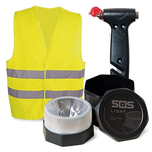 Gemcore S.O.S. Light Baliza Luminosa V16 Martillo Emergencia: Rompeventanas Cortador Cinturón Regalo, Chaleco Reflectante Homologado Gemcore S.O.S. Light Baliza Luminosa V16 Martillo Emergencia: Rompeventanas Cortador Cinturón Regalo, Chaleco Reflectante Homologado