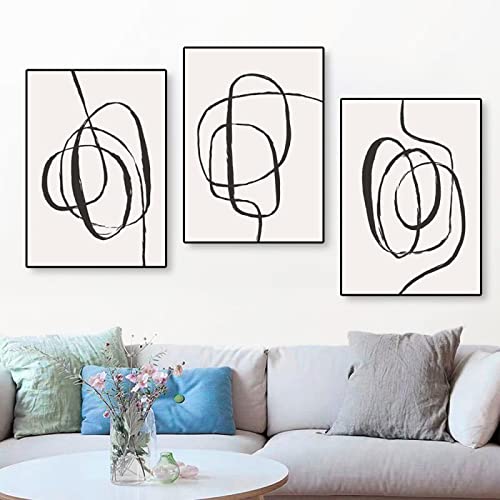 Toile peinture noir lignes 20x30cm abstrait moderne monochrome
